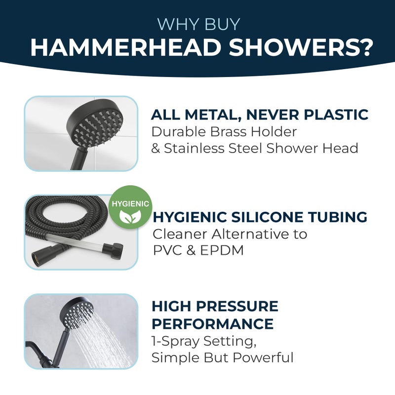 HammerHead Showers رأس دش يدوي معدني صلب من هامر هيد شاورز® مع خرطوم وحامل نحاسي - أسود غير لامع - 2.5 جالون في الدقيقة رؤوس دش عالية الضغط مع حامل دش قابل للتعديل - 6 أقدام تمديد مرن - Image 5